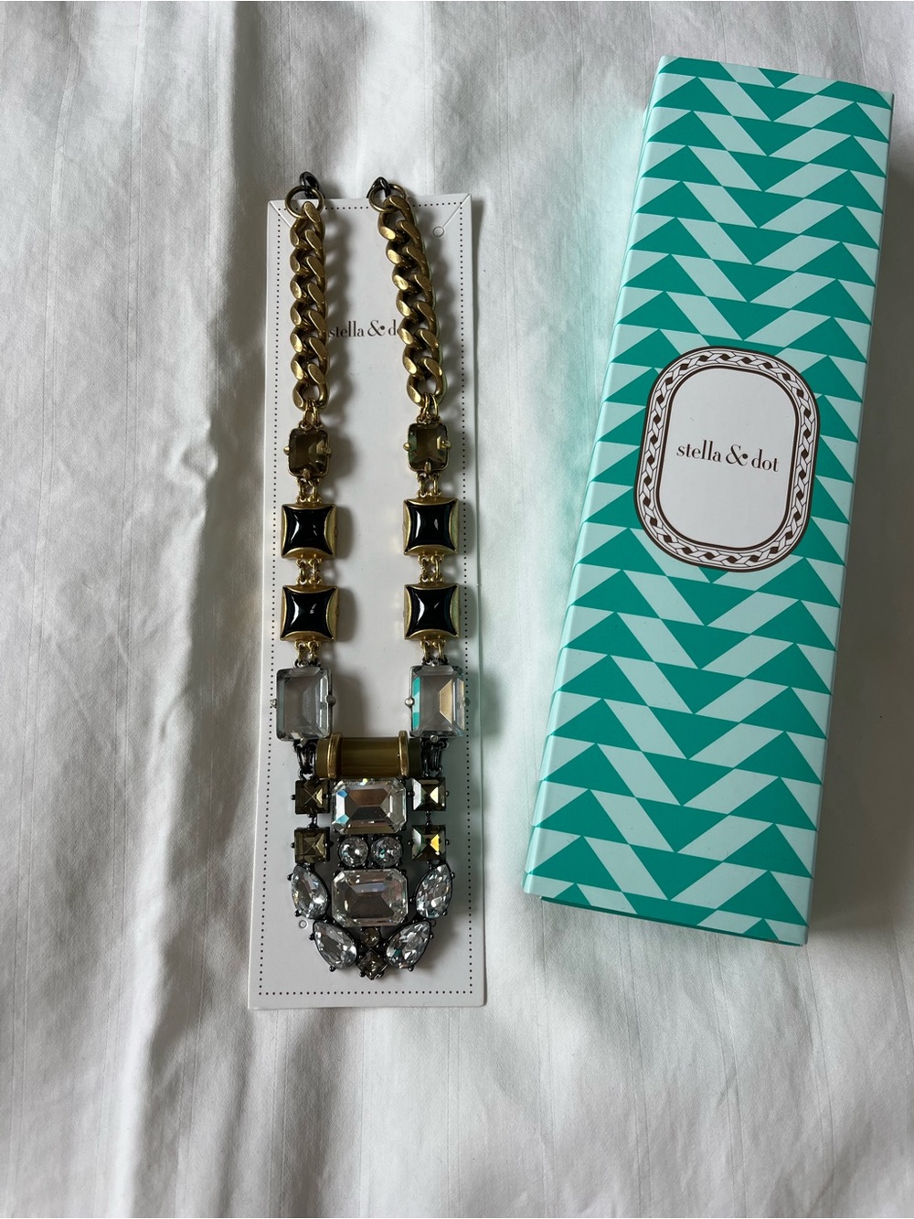 Stella & Dot Gold-Tone Necklace with Clear and Black Stones